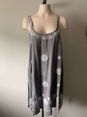 Daisy Island Boho Acid Wash Embroidered Sun Dress Whimsigoth 90s Size Large
